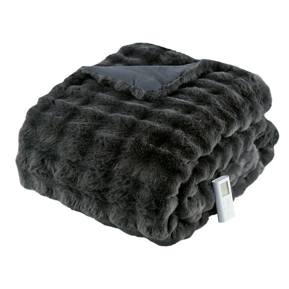 Queen Size Heated Comforter with Wireless Controller - Faux Rabbit Fur Blanket, 6 Heat Settings & 10-Hour Auto-Off, Luxury Winter Bedding