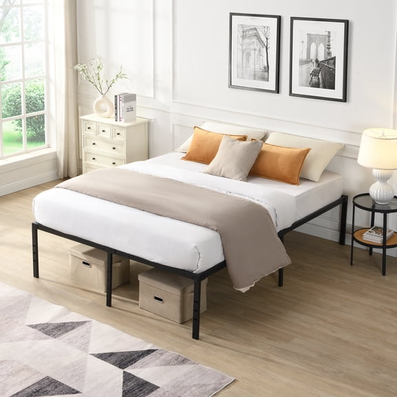 Queen Size Heavy Duty Metal Bed Frame - 1000 lbs Support, Noise-Free No Squeak, Reinforced Steel Slats, Easy Assembly with Under Bed Storage & Headboard Compatible, Black