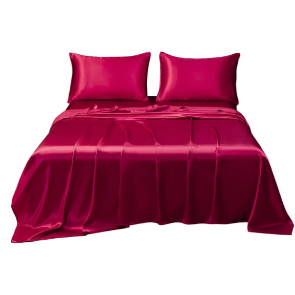 Queen Size Hotel Luxury Satin Bed Sheet Set | Soft Solid Matte Polyester Microfiber | 3-Piece Set with 1 Flat Sheet & 2 Pillowcases | Multiple Colors