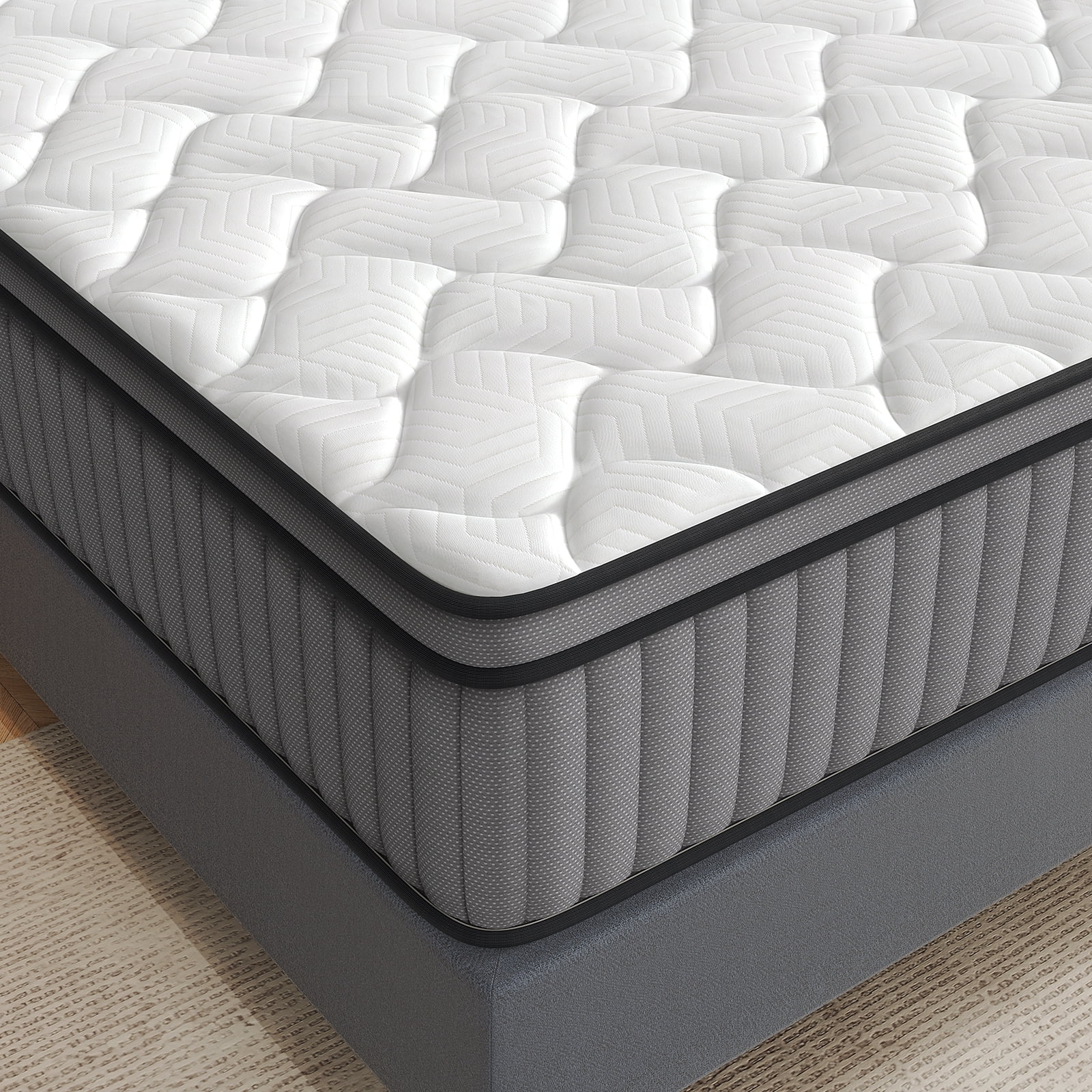 Queen Mattress, VPSIO 10 inch Hybrid Mattress with Fiberglass Free, Memory Foam, Breathable Euro Pillow Top Mattress for Cooler Sleep Supportive & Pressure Relief, Medium Firm