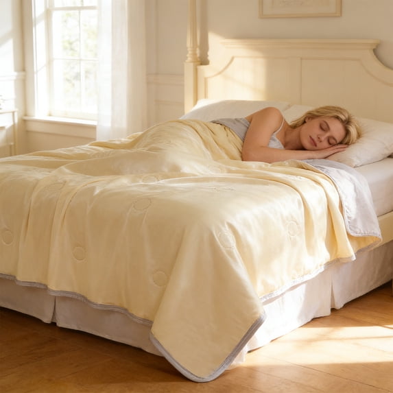 Queen Size Ice Silk Comforter Lightweight Breathable Washable Solid Color Summer for Hot Sleepers Night Sweats