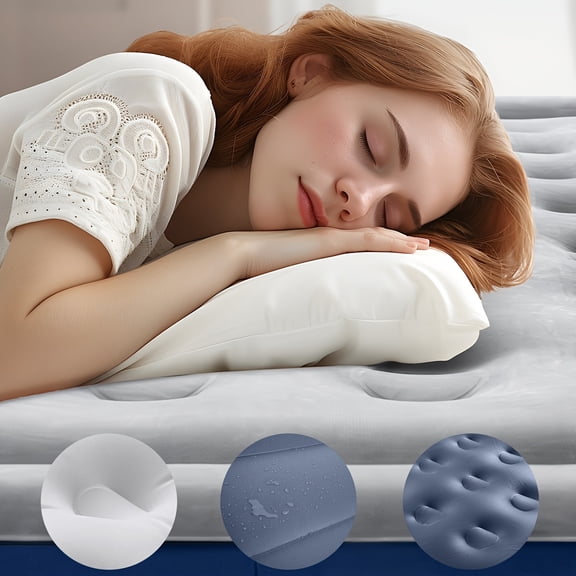 Queen Size Inflatable Airbed with Built-In Pump - Heavy-Duty Thick 18" Blow-Up Mattress Suitable for Camping, Guest Bed, Portable Air Bed with Plush Velvety Top & Non-Slip Bottom, Setup