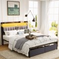 Queen Size LED Bed Frame with Storage Headboard and Drawers, Includes