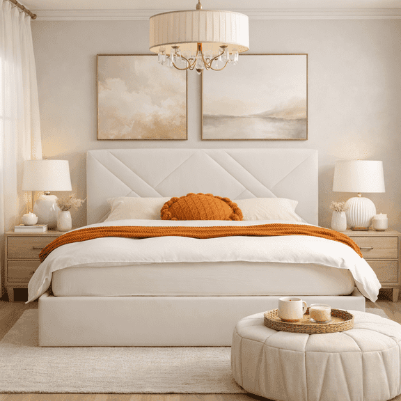 Queen Size Lift Up Storage Bed, Upholstered Platform Bed Frame with Storage Underneath with Modern Geometric Velvet Headboard, Hydraulic Support, No Box Spring Needed, Cream