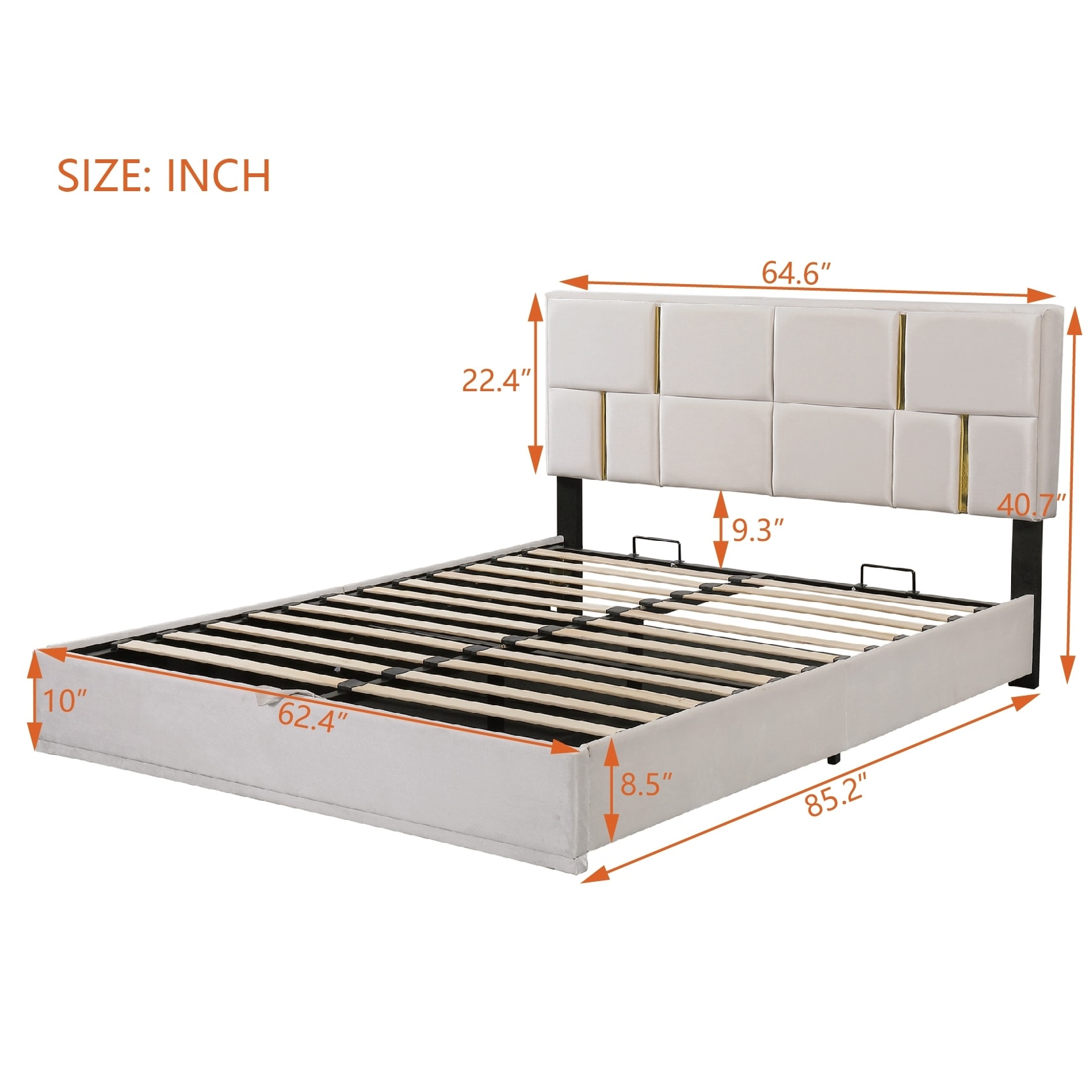 Queen Size Lift Up Storage Bed Frame Upholstered Platform Bed with Gas ...