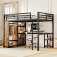 thumbnail image 1 of Queen Size Loft Bed Frame with Built-in Wardrobe and Desk, Heavy Duty Metal Loft Bed with Storage Shelves and Safety Guard Rails & Ladder, Easy Assembly, Mattress Not Included, Black, 1 of 9