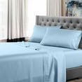 thumbnail image 1 of Queen Size Luxury Extrasoft 100% Supima Cotton 4 Piece Sheets Set in Hotel Quality Sateen Weave Light Blue Solid 15 Inch Deep Pocket, 1 of 5