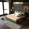 thumbnail image 1 of Queen Size Luxury Upholstered Platform Bed with Oversized Padded Backrest and Solid Wood Frame, 1 of 9