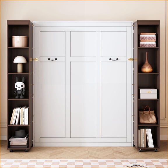 Queen Size MDF & Wood Murphy Wall Bed with Storage Cabinets, Espresso