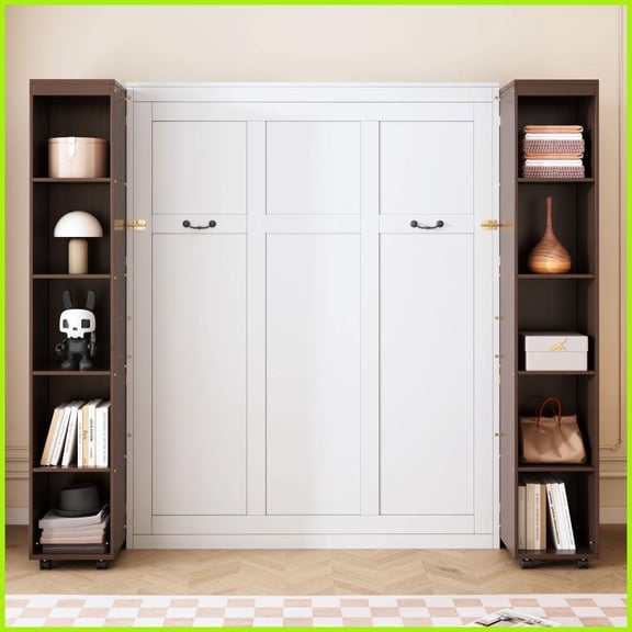 Queen Size MDF & Wood Murphy Wall Bed with Storage Doors Espresso for Small Spaces