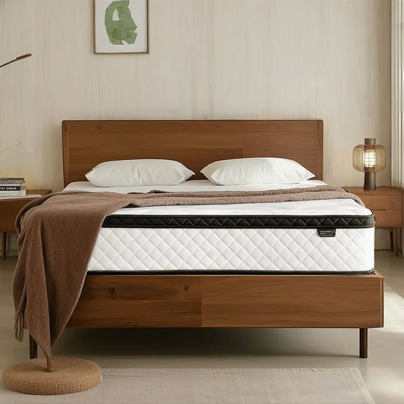 Queen Size Mattress, 12 Inch Hybrid Mattress in a Box, Memory Foam Pocket Coils Innerspring Mattresses, Fiberglass Free, Pressure Relief, Medium Firm