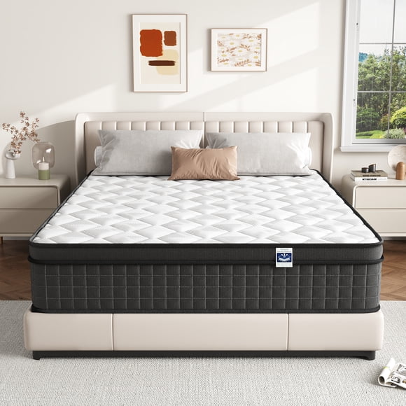 Queen Size 12" Hybrid Mattress - Gel Memory Foam & Pocket Springs, Medium Firm Feel, Motion Isolation, Pressure Relief, CertiPUR-US