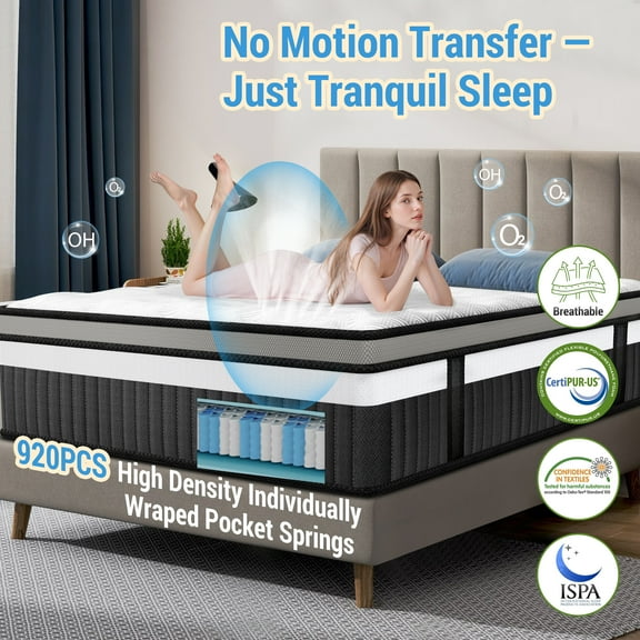 Queen Size Mattress, 14 Inch Gel Memory Foam King Mattress for Cooling Night & Pressure Relief, Medium Plush Feel with Motion Isolating
