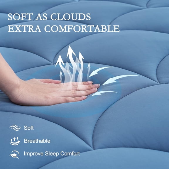 Queen Size Mattress Pad, Soft Breathable Mattress Topper, Noiseless Quilted Bed Pad Cover with Fitted Deep Pocket to 8-16 Inches, Blue,480GSM
