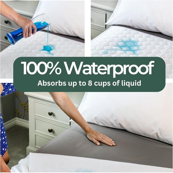 Queen Size Mattress Pad Waterproof Reusable Absorbent Underpad with Side Tucks Protects Bed and Adds Comfort for Adults