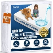 Queen Size Mattress Protector Waterproof, Premium 200 GSM Terry Mattress Cover, Soft & Breathable Bed Cover, Fitted Sheet Style Stretchable Deep Pockets 17" by Utopia Bedding