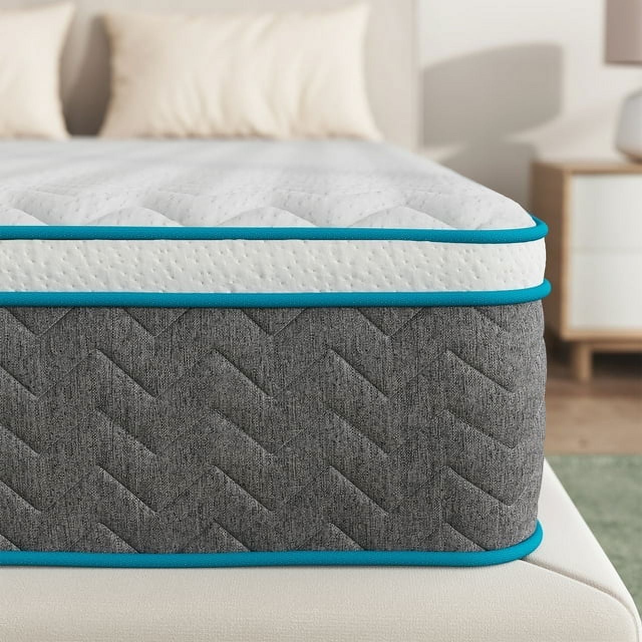 Serweet 10 Inch Queen Size Bamboo Charcoal Memory Foam Hybrid Mattress with 7Zone Innerspring