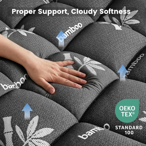 Queen Size Mattress Topper - Bamboo Viscose Pillow Top Pad for Back Pain Relief, Deep Pockets, Soft & Breathable