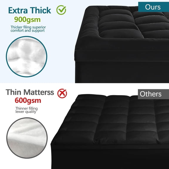 Queen Size Mattress Topper - Extra Thick Cooling Pad with Deep Pockets for Back Pain Relief