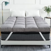 4 inch Queen Size Mattress Topper Gray Luxury Down Alternative Fiber Mattress Topper with Elastic Band