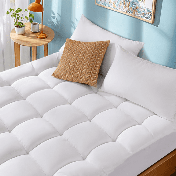 Mattress Topper Queen for Back Pain, Mattress Pad Pillow Top, Quilted Fitted Mattress Protector Cover with 8-21" Deep Elastic Pocket, Soft Comfort Breathable