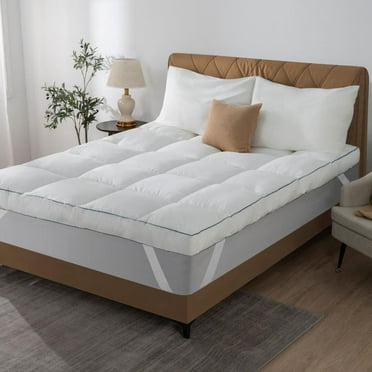 Queen Size Mattress Topper White Luxury Down Alternative Fiber Mattress Topper with Elastic band