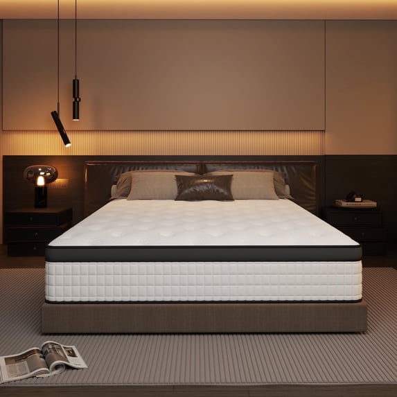 Doubleslee Queen Size Memory Foam Mattress, 10" Boxed Memory Foam Hybrid Spring with Motion Isolation and Pressure Relief - Black and White