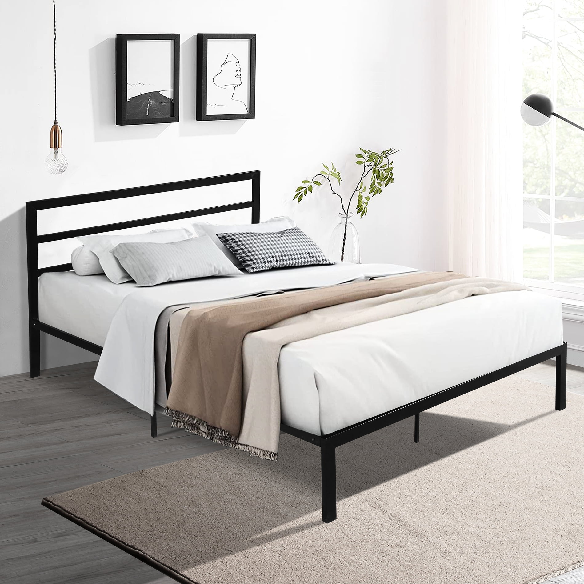 Queen Size Metal Bed Frame With Headboard - And Design, Noise- Slumber ...