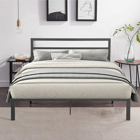 Queen Size Metal Bed Frame with Headboard and Footboard,12.4 inch Platform Bed Frame with Storage No Box Spring Needed Mattress Foundation for Adults,Charcoal Grey