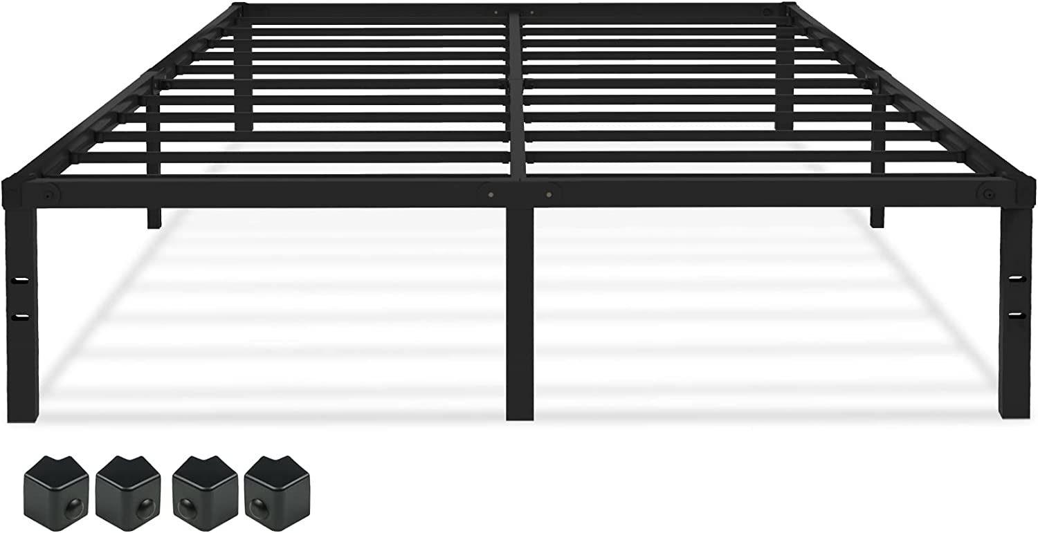 Queen Size Metal Bed Frame with HeavyDuty Steel Slats, 18Inch Platform Bed with Safety Bumpers