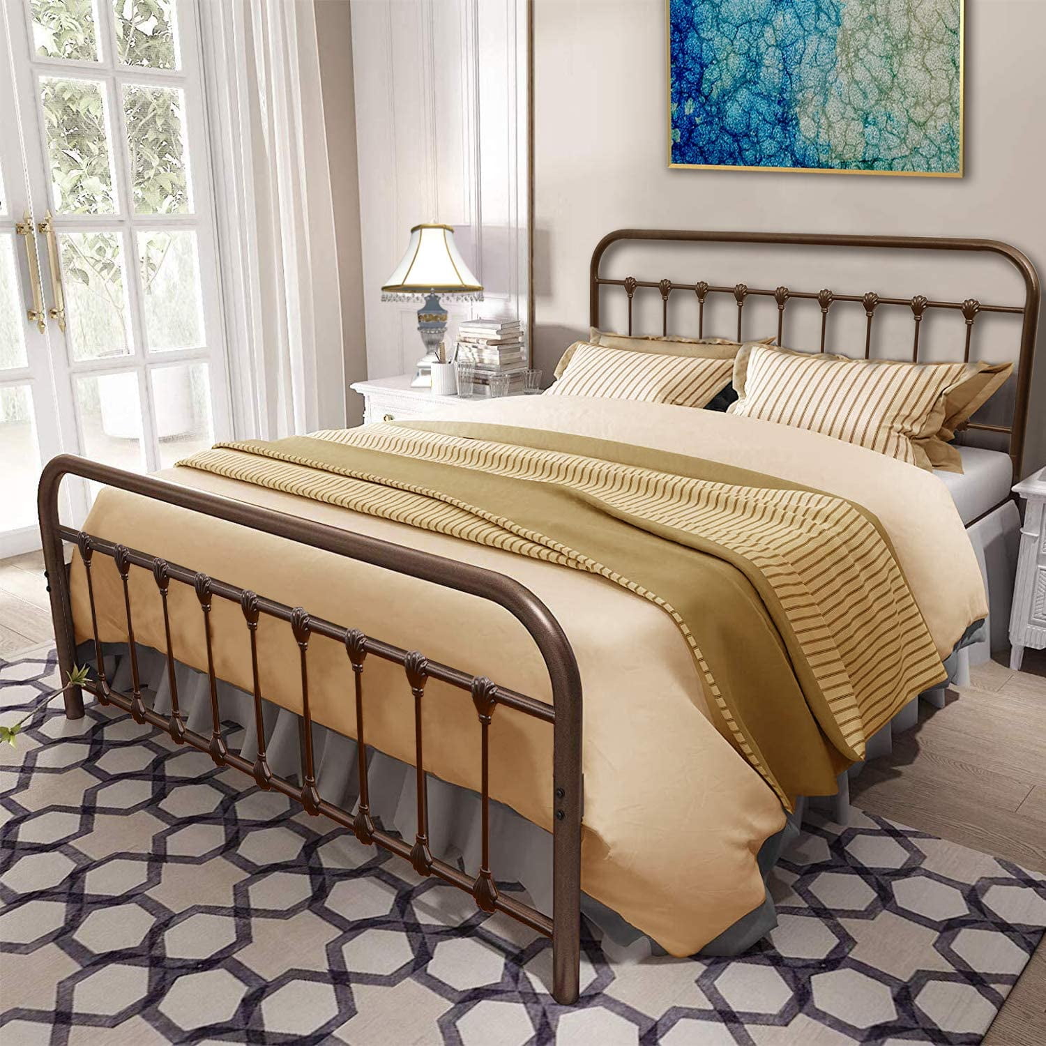Waytrim vintage metal bed frame platform with headboard and footboard deals