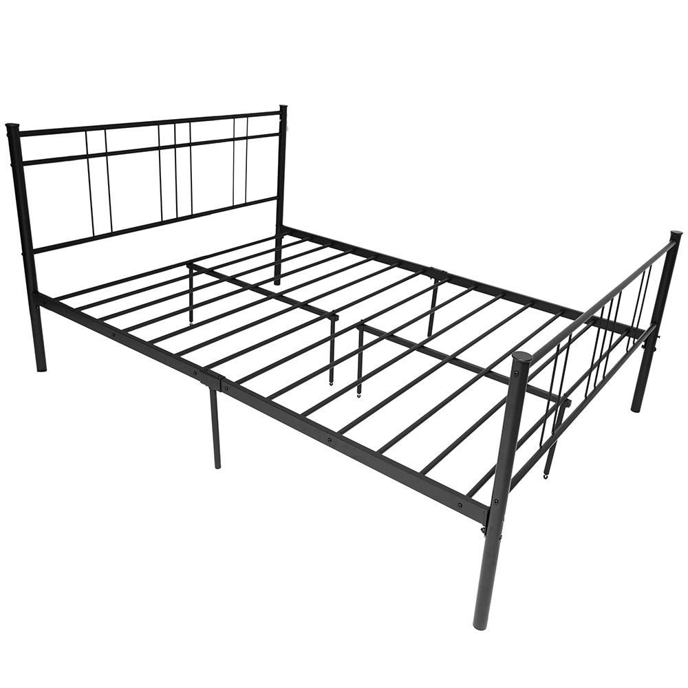 Queen Size Metal Bed Frame Steel Slat Platform Headboard Bedroom, Black