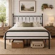Queen Size Metal Bed Frame with Vintage Headboard and Footboard, Heavy Duty Steel Platform Bedframe, Arc Design Mattress Foundation, No Box Spring Needed, Noise-Free & Easy Assembly
