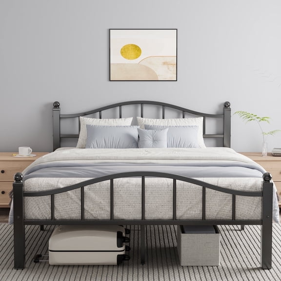 Metal Queen Bed Frame, Noise-Free Design & Underbed Storage Heavy Duty Queen Size Bed Frames with Headboard No Box Spring Needed/Tool-Free Assembly