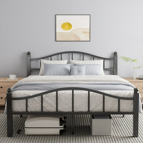 Metal Queen Bed Frame, Noise-Free Design & Underbed Storage Heavy Duty Queen Size Bed Frames with Headboard No Box Spring Needed/Tool-Free Assembly