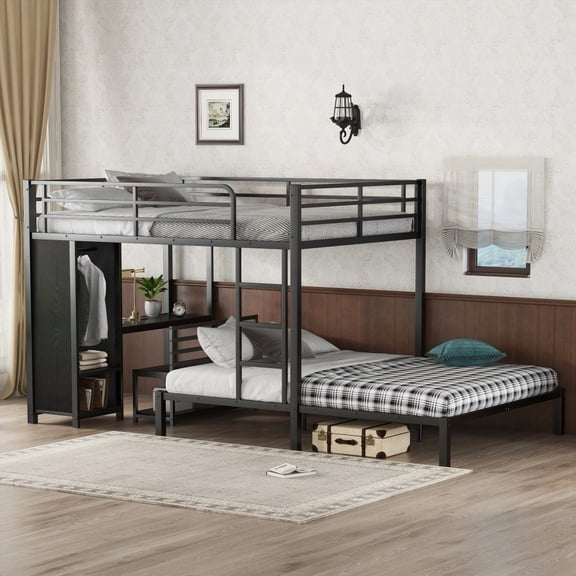 Queen Size Metal Bunk Bed - Space-saving & Storage