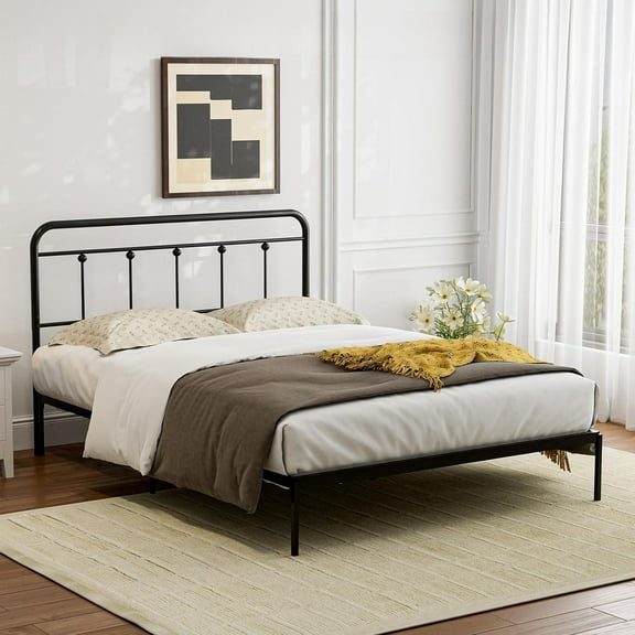 Queen Size Metal Headboard, Adjustable Height, Farmhouse Victorian Style,Headboard Only for Bedroom Black