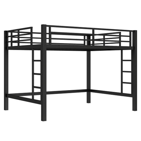 Queen Size Metal Loft Bed - Heavy Duty Bunk Bed Frame with Built-in Ladders & Full-Length Guardrail, Full Size with Stairs Compatible Design