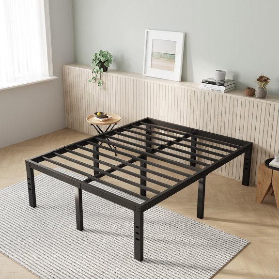 Queen Size Metal Platform Bed Frame, 14 Inch Height with Under Bed Storage Space, Heavy Duty Steel Slat Support, Easy Assembly, No Box Spring Needed