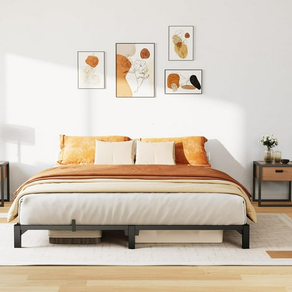 Queen Size Metal Platform Bed Frame, 6 Inch, No Screws Needed, 800 lbs Capacity, Tool-Free Assembly, No Box Spring, Noise-Free