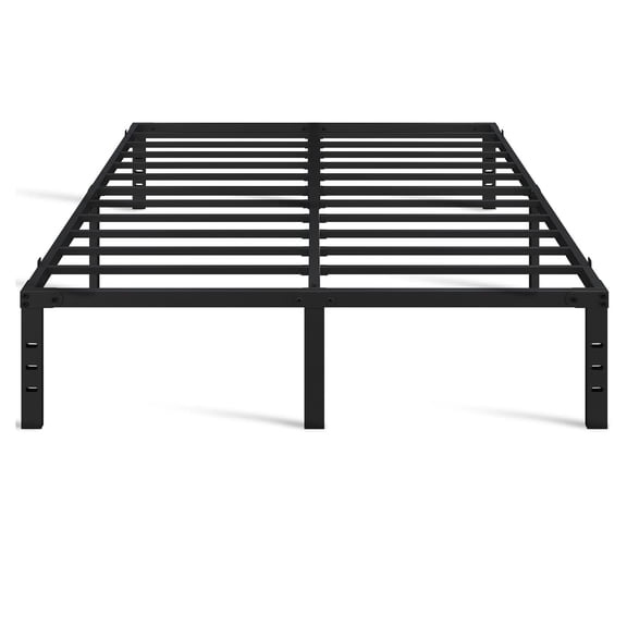 Queen Size Metal Platform Bed Frame, Heavy Duty Steel Slat Support Mattress Foundation, No Box Spring Needed for Durable Use, Raised Underbed Storage Space for Bedroom, Open Base Easy Assembly, Black