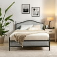 thumbnail image 1 of Queen Size Metal Platform Bed Frame, Upholstered Headboard Footboard Wood Slat Support No Box Spring Needed Grey, 1 of 10
