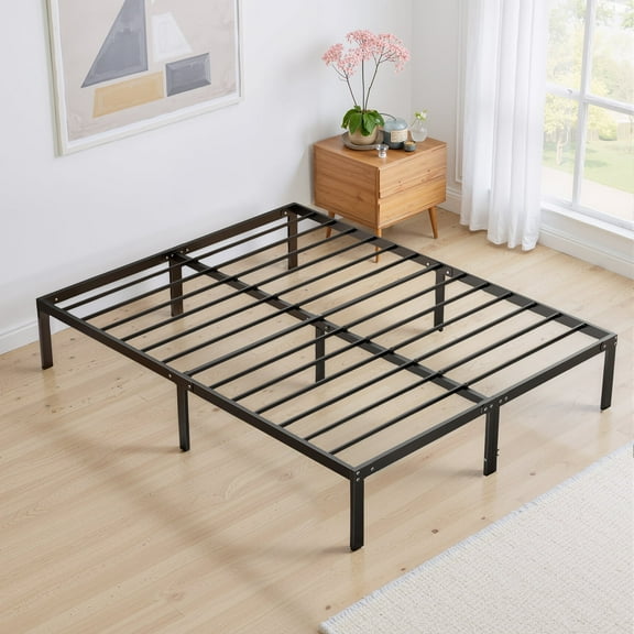 Queen Size 14" Height Metal Platform Bed Frame with Steel Slat Support, No Box Spring Required, Under-Bed Storage, Easy Assembly, Black