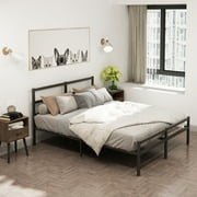 Queen Size Metal Platform Bed frame with Headboard,Sturdy Metal Frame,No Box Spring Needed