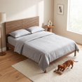 thumbnail image 1 of Queen Size Mid-Century Wood Platform Bed Frame with Slatted Headboard, No Box Spring Needed, Walnut, 1 of 9