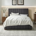 thumbnail image 1 of Queen Size Modern Bed Frame, Upholstered With Soft Fabric, Headboard Included, No Box Spring Necessary, Dark Grey Color, Construction In Grey, Design, Spring, Strong Rubber Plywood Support, 1 of 4