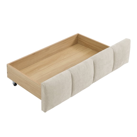 Queen Size Modern Cloud Platform Bed with 39-inch High Extra-Thick Soft Headboard, Includes Footboard, Block Design, Cream Upholstery, Grounded Floor Bed Frame, for Bedroom, Apartment Room