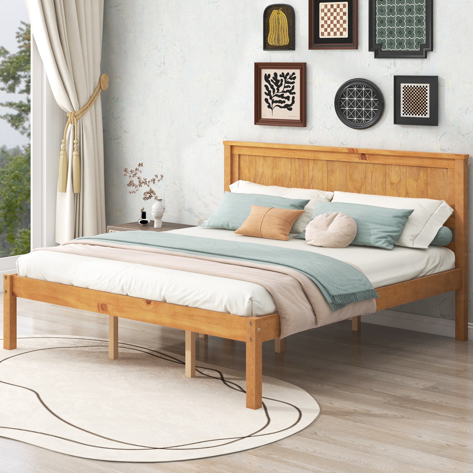 Queen Size Modern Minimalist Platform Bed Frame Wood Slat Support, Bed ...