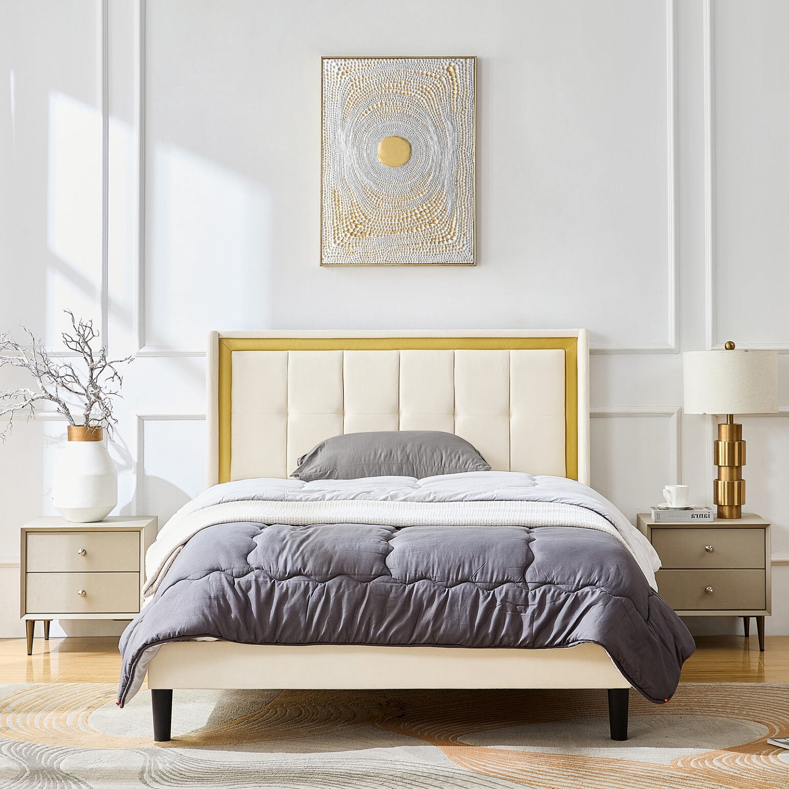 Queen Size Modern Platform Bed, Upholstered Bed Frame with Headboard ...