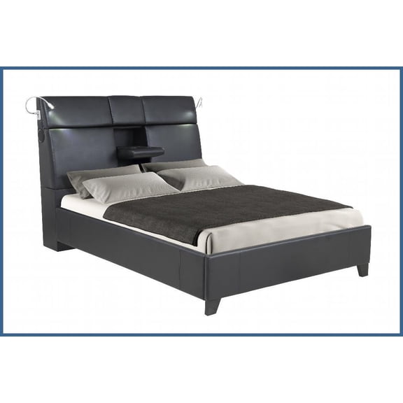Queen Size Modern Platform Bed with Bluetooth Sound, Touch Lighting & Beverage Tray, Black Master Bedroom